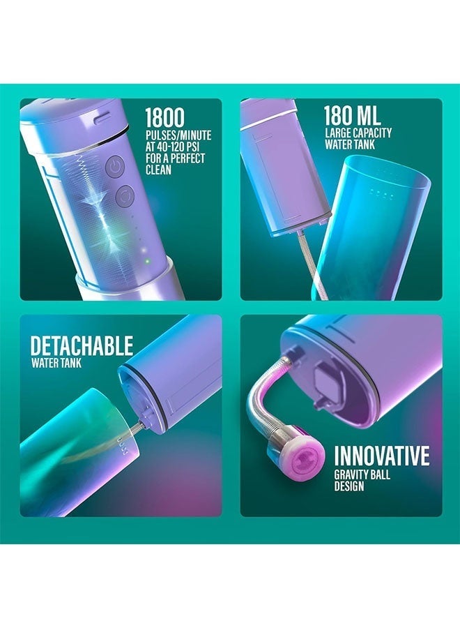 general Compact Water Dental Flosser, Portable Travel Size Oral Irrigator Flosser with Collapsible 180 ml Tank, Smart Timer, 4 Flossing Modes, TSA-Friendly - Lavender - Image 3